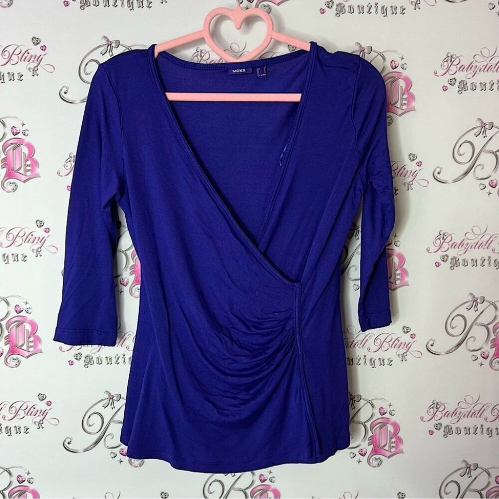 Mexx Blue Wrap Ruched royal blue cinch rutched Sleeve Blouse
